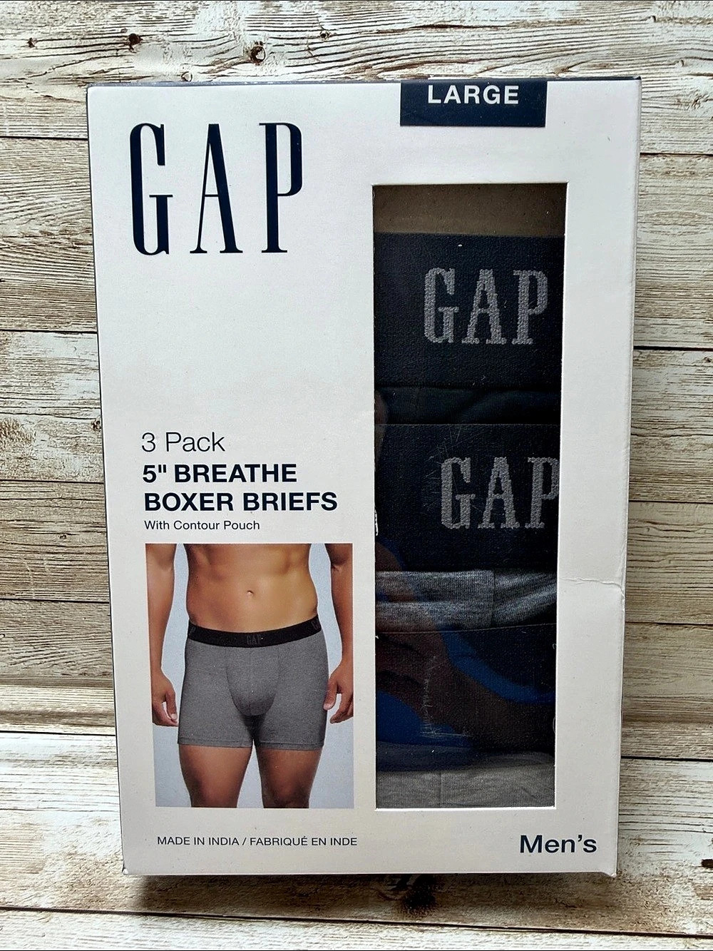 GAP 5" Breathe Boxer Briefs 3-Pack Black & Gray Large NEW